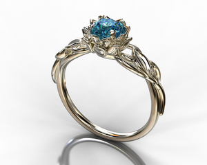 Unique Blue Diamond Lotus Flower Engagement Ring