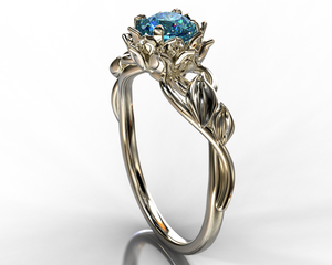 Unique Blue Diamond Lotus Flower Engagement Ring