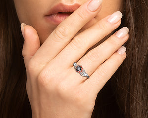 Lotus Flower Black Diamond Engagement Ring