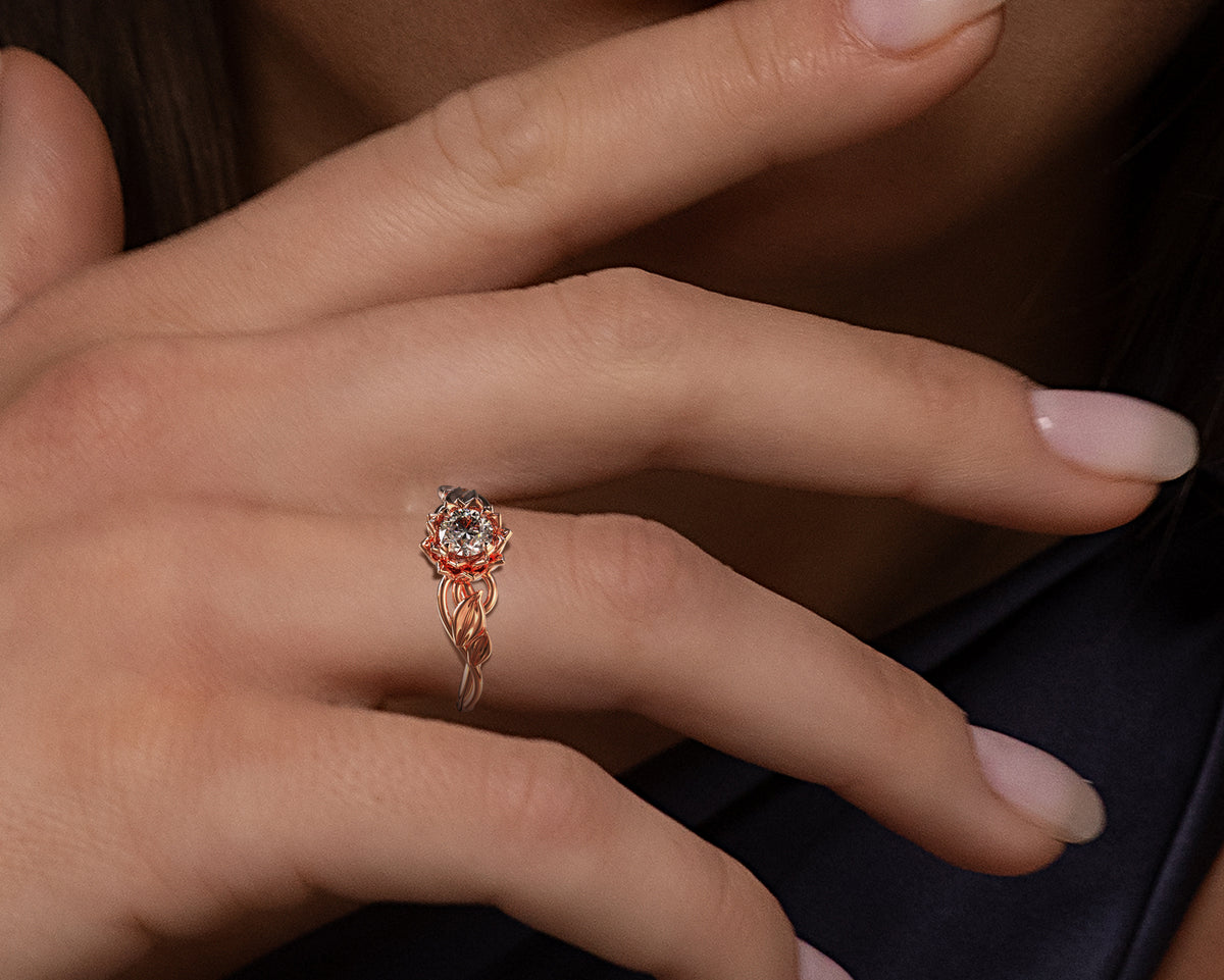 Lotus Flower Moissanite Engagement Ring