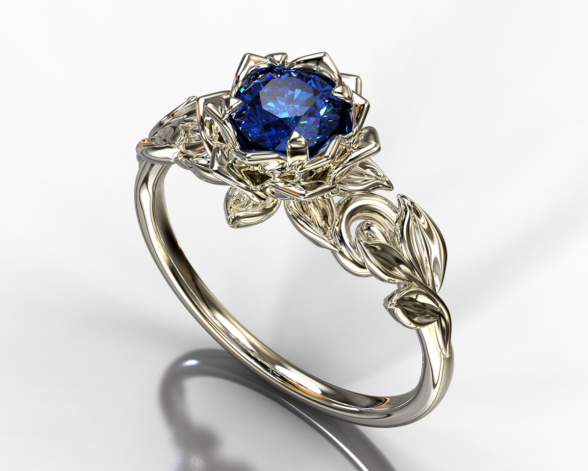 Flower Blue Sapphire Engagement Ring