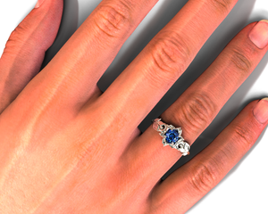 Flower Blue Sapphire Engagement Ring