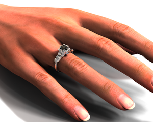 Lotus Flower Black Diamond Engagement Ring With Leaves