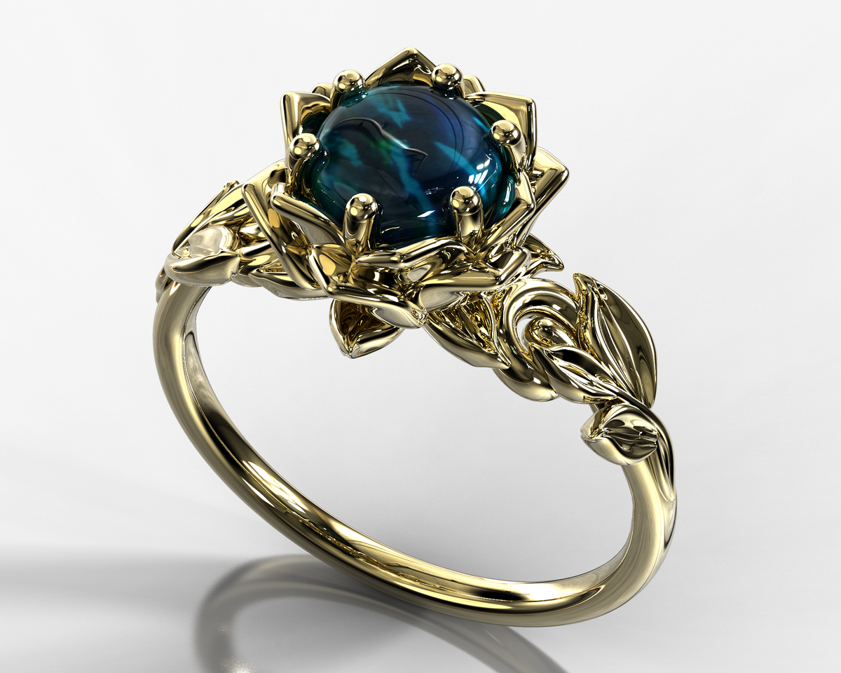 Black Opal Flower Engagement Ring