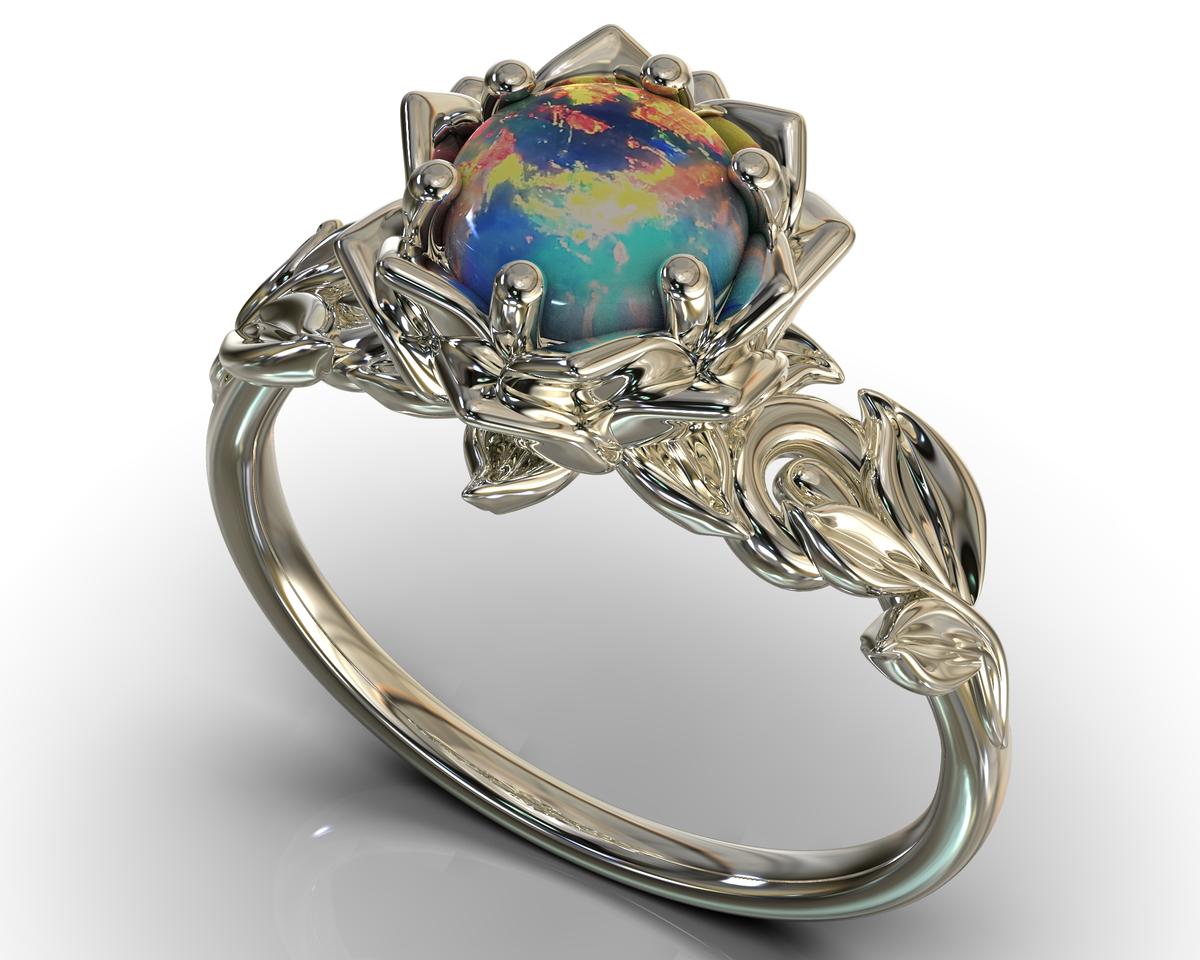 Blue Opal Flower Engagement Ring