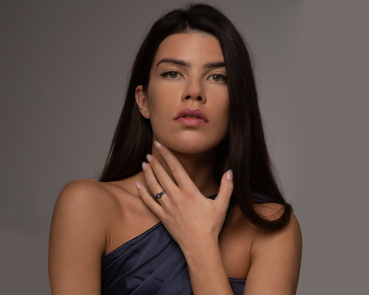 Unique Black Gold Pink Sapphire Flower Engagement Ring