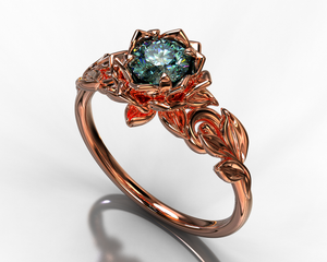 Unique Teal Sapphire Flower Engagement Ring