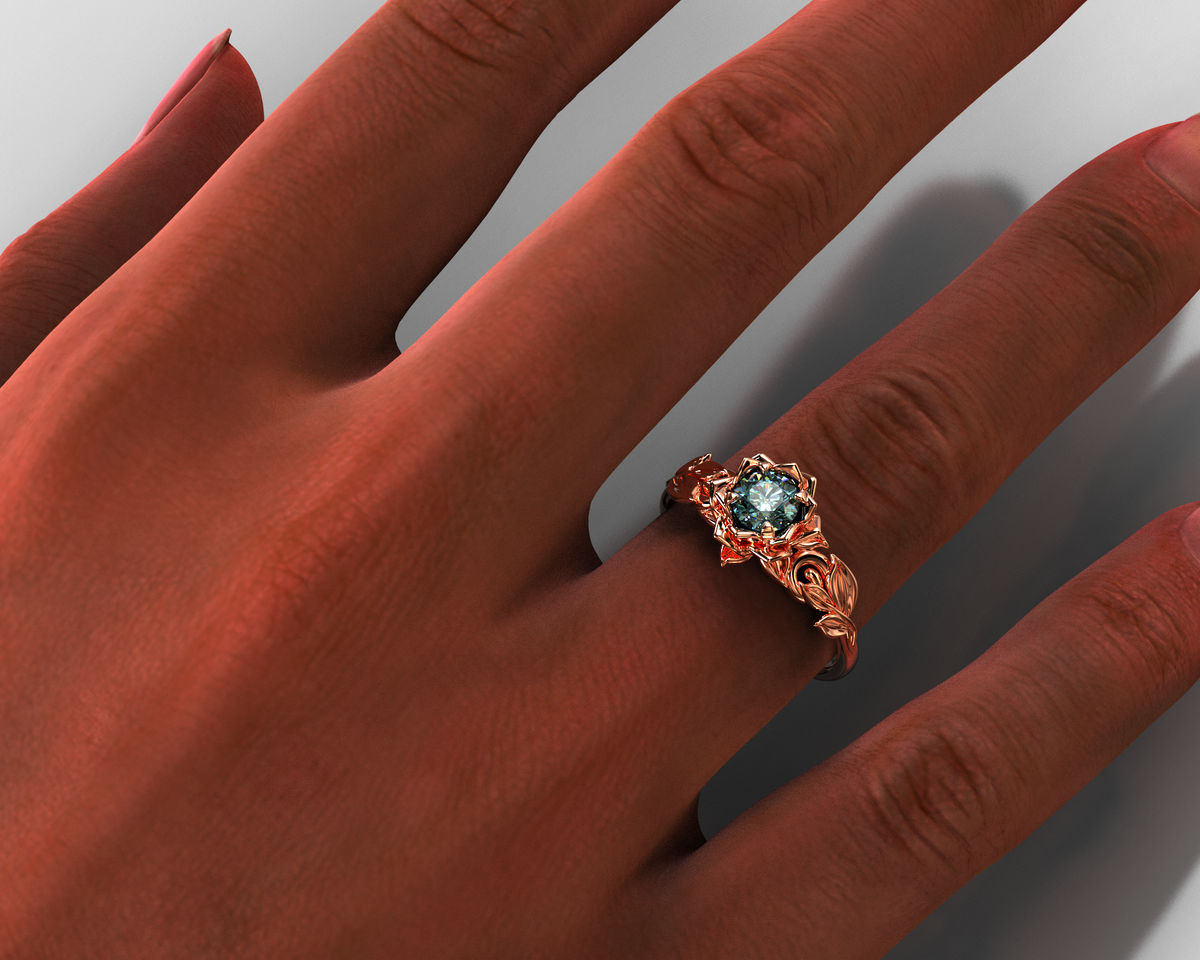 Unique Teal Sapphire Flower Engagement Ring