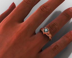 Unique Teal Sapphire Flower Engagement Ring