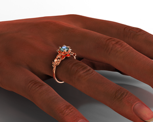 Unique Teal Sapphire Flower Engagement Ring