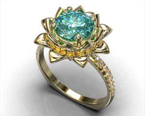 Floral Aquamarine Engagement Ring With Leaves