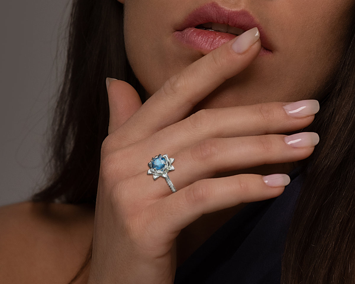 Ice Sapphire Flower Engagement Ring