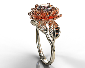 Flower Moissanite Engagement Ring Two Tone Gold