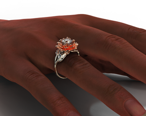 Flower Moissanite Engagement Ring Two Tone Gold