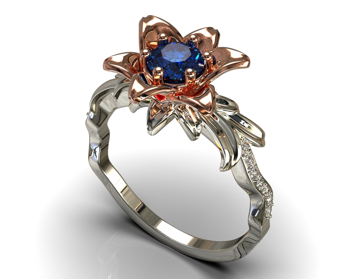 Unique Lily Floral Sapphire Engagement Ring