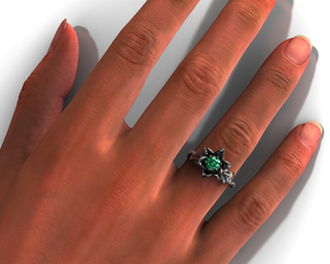 Emerald Black Gold Flower Engagement Ring
