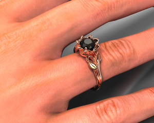 Black Diamond Solitaire Flower Engagement Ring