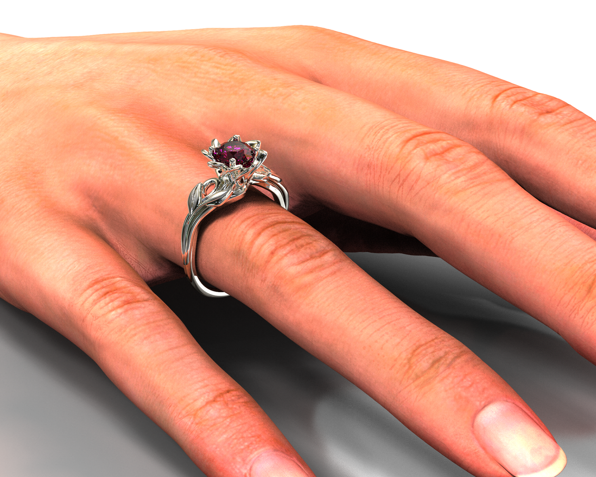 White Gold Ruby Flower Engagement Ring