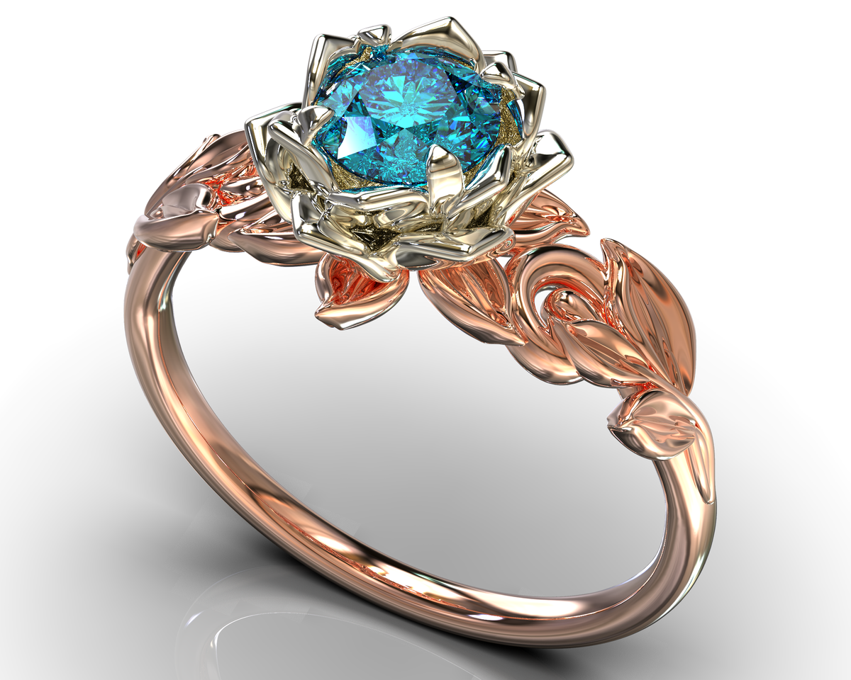 Two Tone Blue Topaz Flower Engagement Ring