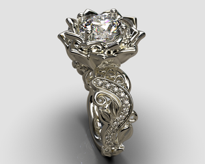 Unique Diamond Lotus Flower Engagement Ring