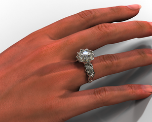 Unique Diamond Lotus Flower Engagement Ring