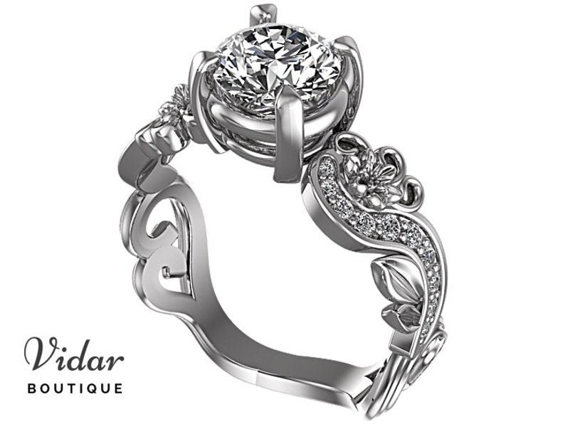 Flower Shaped Moissanite Engagement Ring