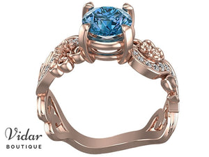 Rose Gold Blue Topaz Flower Engagement Ring