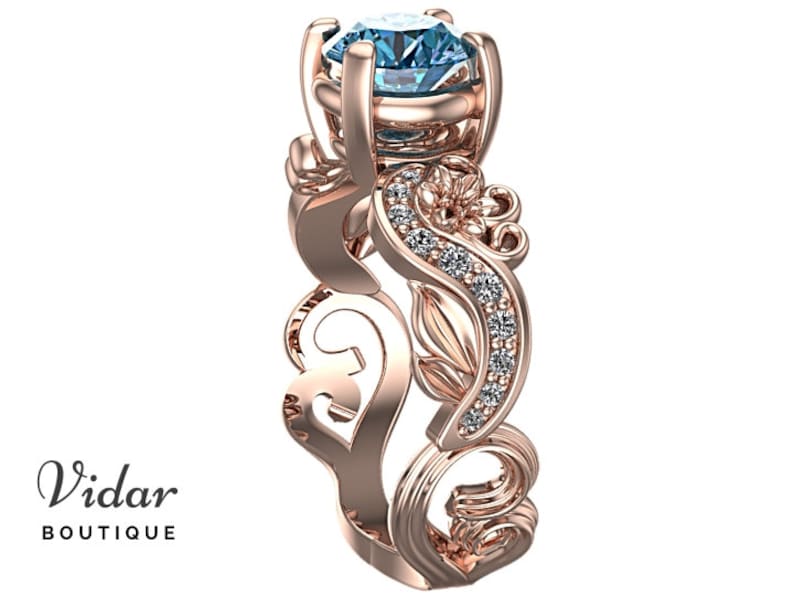 Rose Gold Blue Topaz Flower Engagement Ring
