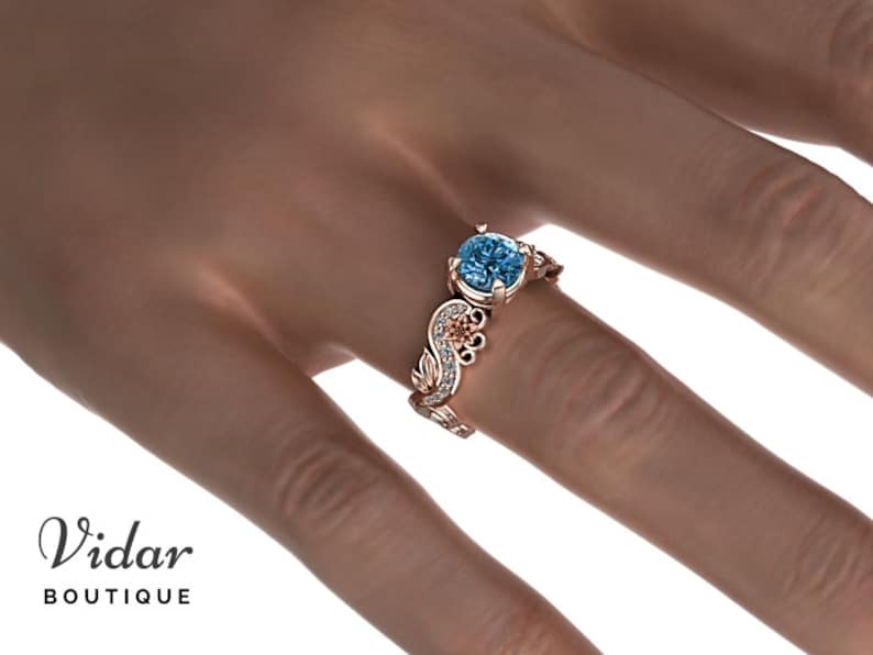 Rose Gold Blue Topaz Flower Engagement Ring