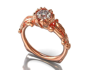 Flower Rose Gold Solitaire Moissanite Engagement Ring
