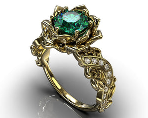 Twig Leaf Emerald Engagement Ring