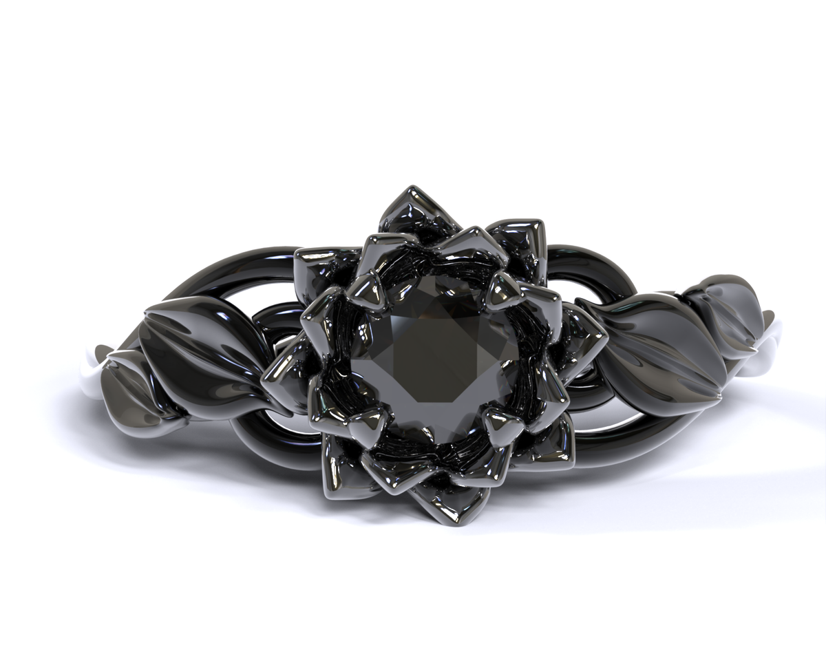 Black Lotus Engagement Ring With Black Diamond