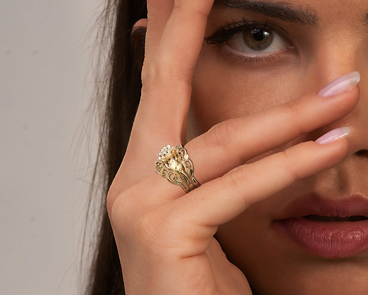 Lab Grown Diamond Flower Wedding Ring Set