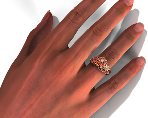 Unique Morganite Flower Bridal Ring Set