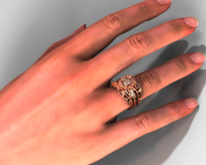 Morganite Floral Wedding Ring Set