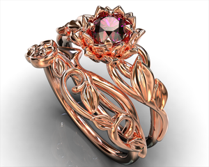 Flower Ruby Bridal Ring Set