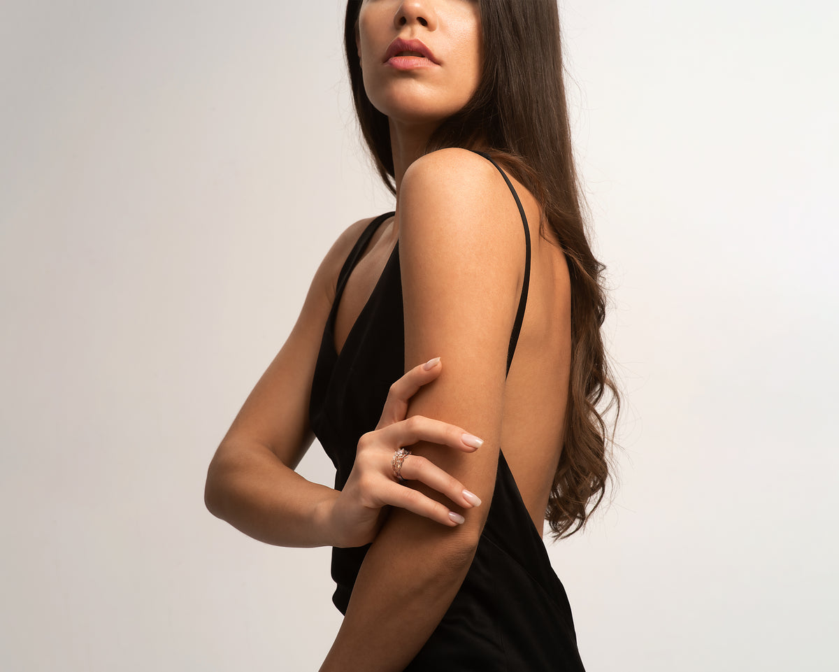 Unique Flower Morganite Rose Gold Bridal Set 