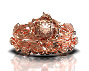 Unique Flower Morganite Rose Gold Bridal Set 