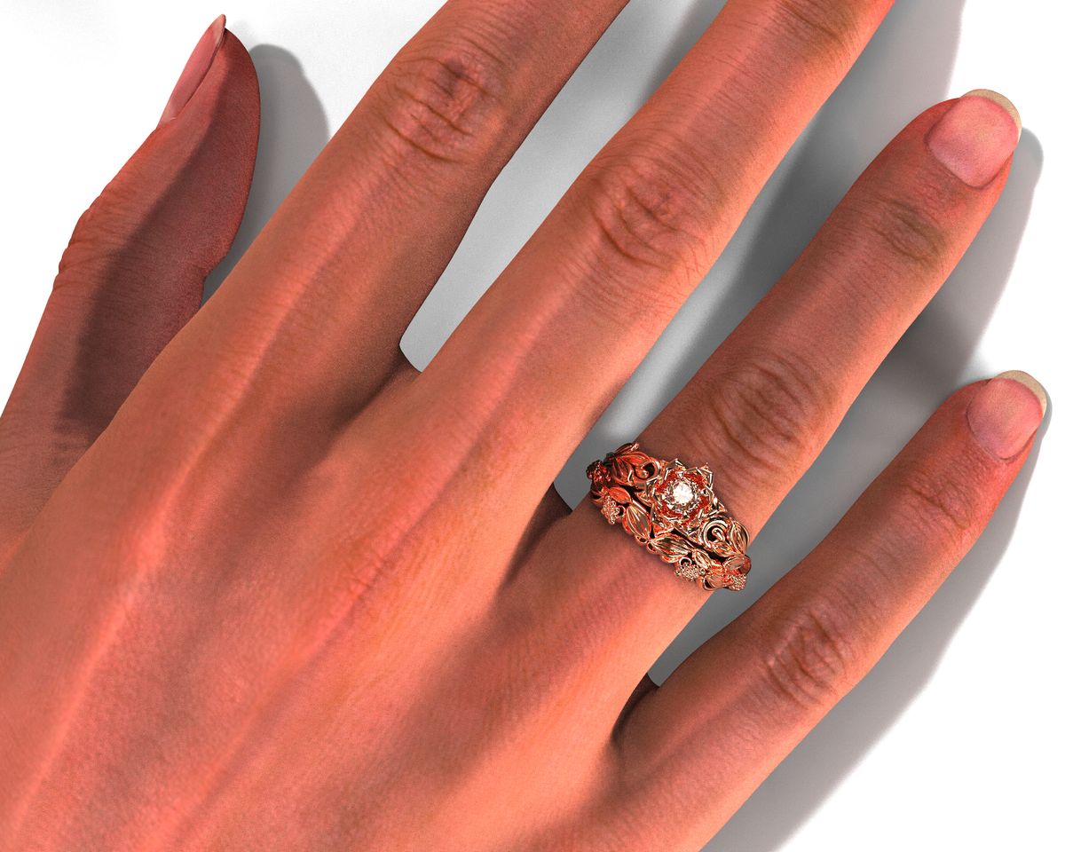 Unique Flower Morganite Rose Gold Bridal Set 