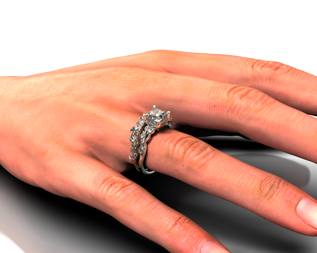 Unique Floral Diamond Wedding Ring Set