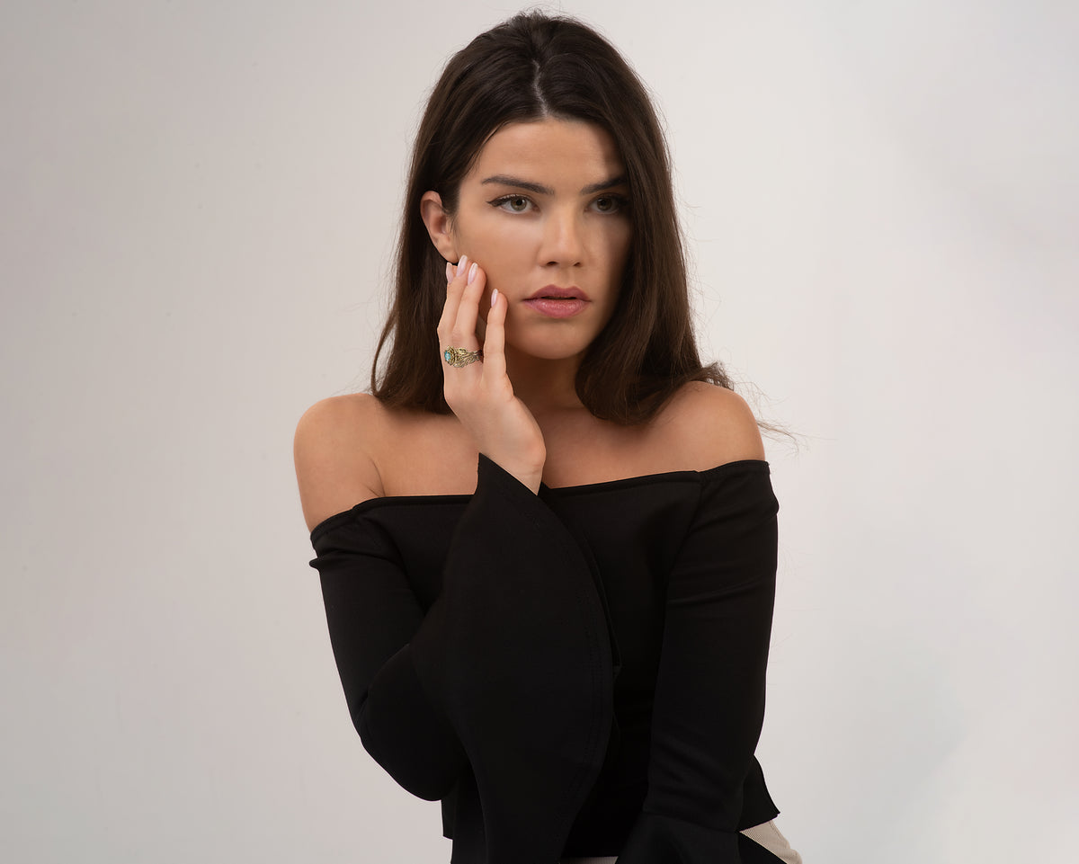 Flower Aquamarine Wedding Ring Set