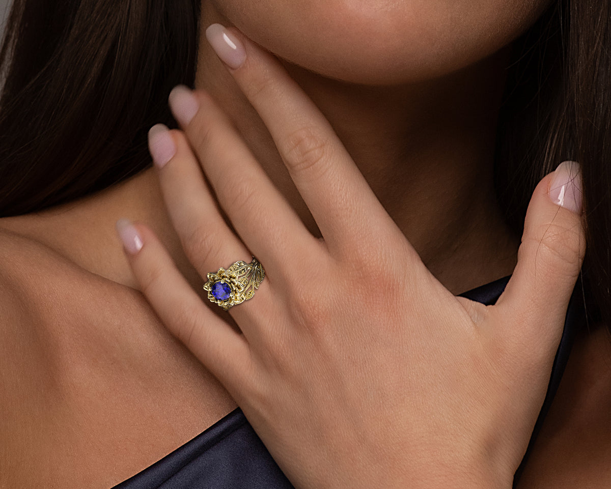 Flower Tanzanite Wedding Ring Set