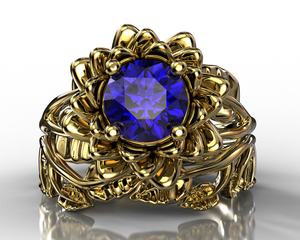 Flower Tanzanite Wedding Ring Set