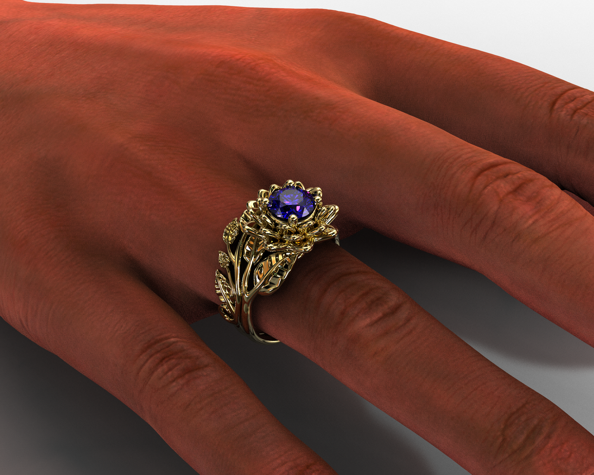 Flower Tanzanite Wedding Ring Set