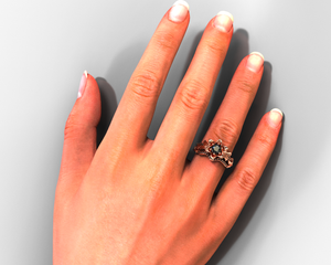 Lotus Flower Black Diamond Wedding Ring Set