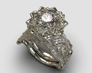 Exclusive Flower Diamond Wedding Ring Set